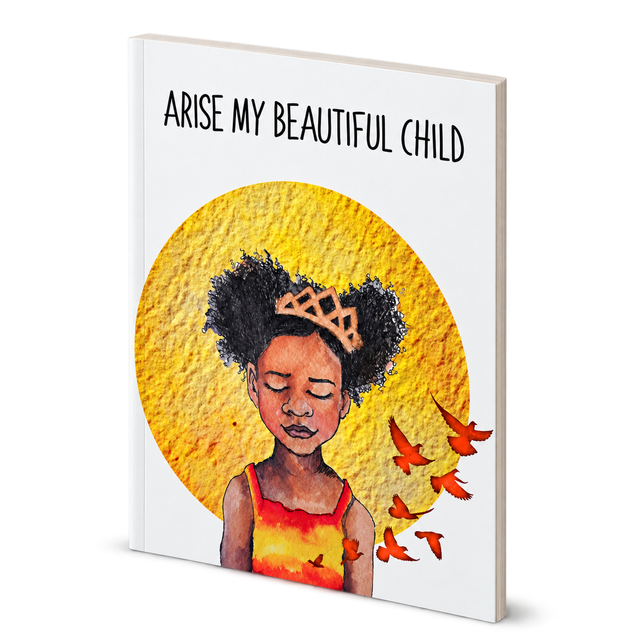 Arise My Beautiful Child paperback book in an editorial linen setting